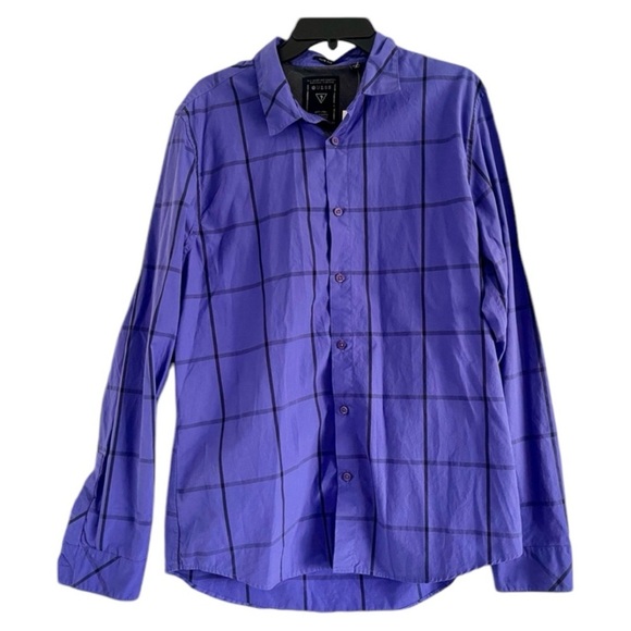 GUESS Men’s Purple w/Black Criss Cross Pattern Button Down Long Sleeve Shirt-L - Picture 1 of 8